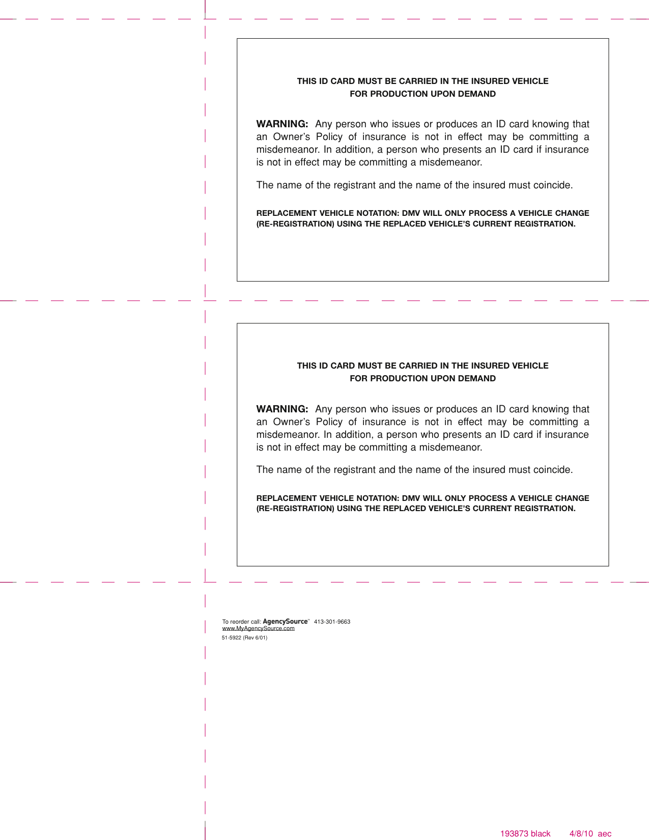 AgencySource New York Auto ID Cards